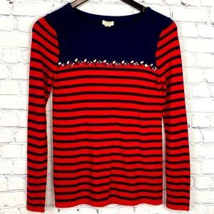 J. Crew Wool Sweater Nautical Jeweled Striped XS
